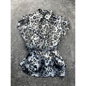 Style & Co. Top Womens Size 14 Animal Print Removable Belt Blouse Gray and Black
